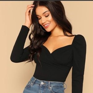 NWOT SHEIN Sweetheart Neck Puff Sleeve Wrap Top